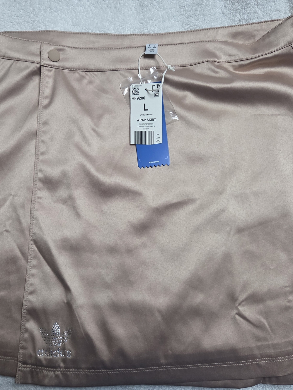 Adidas Wrap Skirt in Light Taupe with Rhinestone Trefoil